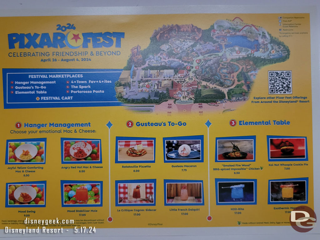 The images and text are rather small, but the titles, pictures and prices of all offerings are nice to read. The QR code takes you to the Pixar Fest website, not a digital version of the handout.