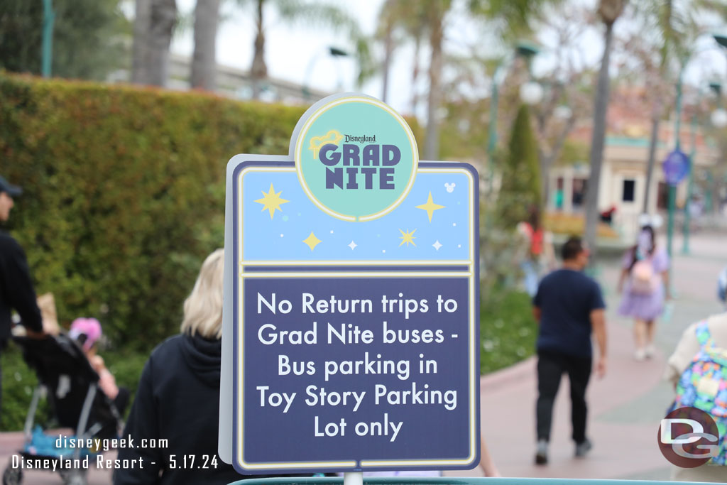 It is Grad Nite season. This year the buses drop off at Mickey and Friends and pick up at Toy Story.