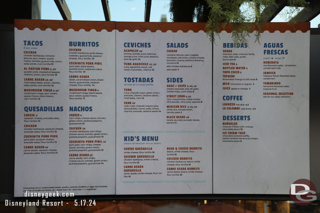 The Tiendita menu