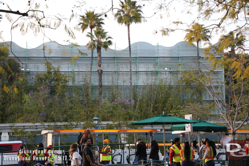 Indiana Jones show building renovation on the side facing the tram stop