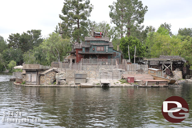 Fantasmic! returns in about 8 hours.  All quiet on the stage this afternoon. The Island is open but the stage is blocked off.