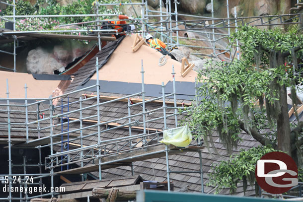 The roof shingles are being installed