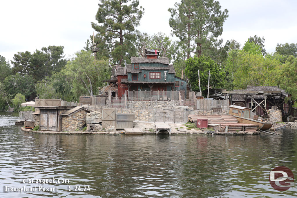 Fantasmic! returns in about 8 hours.  All quiet on the stage this afternoon. The Island is open but the stage is blocked off.