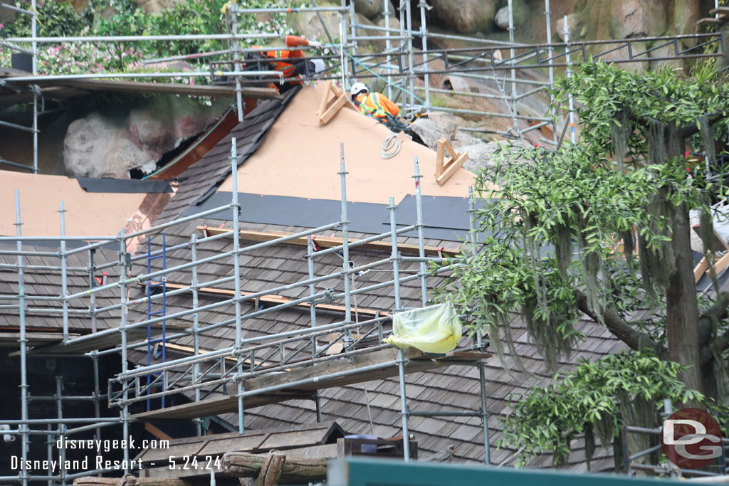 The roof shingles are being installed