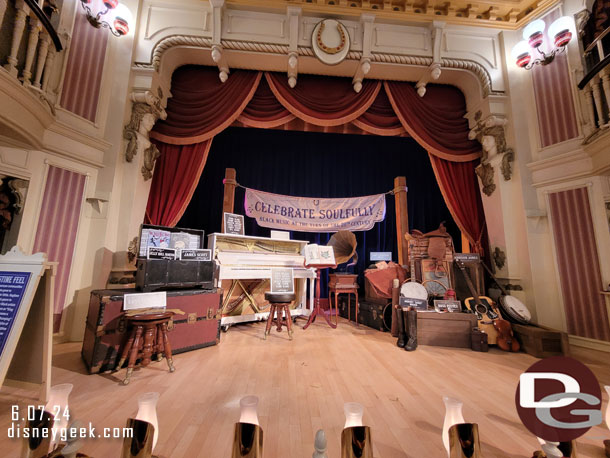 The stage featured a display for Celebrate Soulfully.  Looks like the Piano Player does not perform anymore.