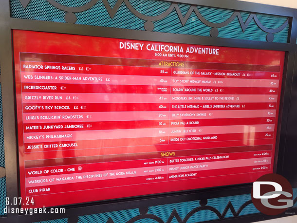 1:54pm - Disney California Adventure wait times