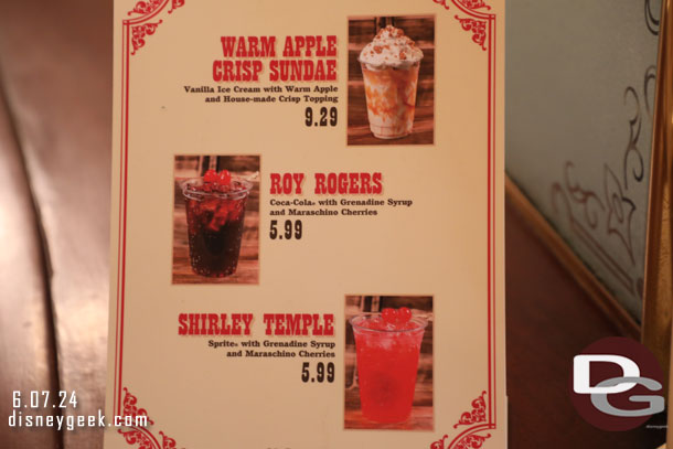 A sign for some specialty items on the Golden Horseshoe menu.