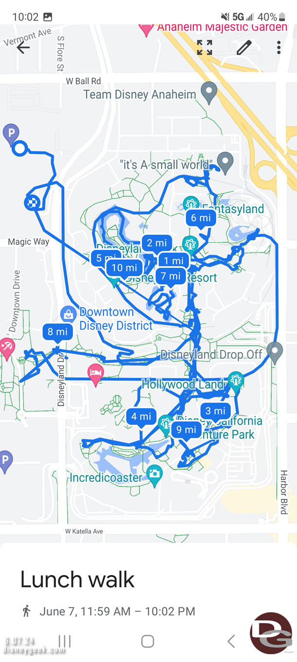My path today at Disneyland.