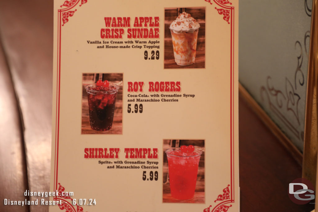 A sign for some specialty items on the Golden Horseshoe menu.