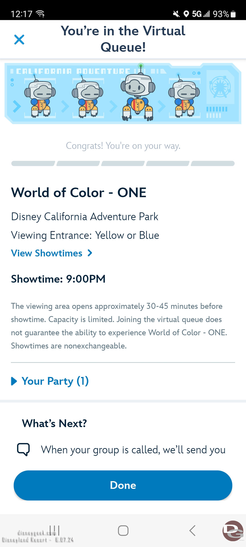 Picked up a Virtual Queue spot for World of Color - One Tonight.