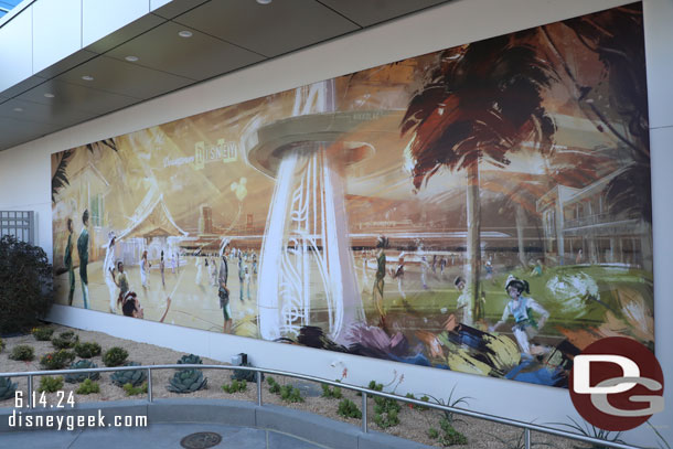 Last visit I did not get to the mural on the restroom building by the new entrance to Downtown Disney.  