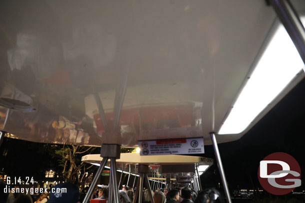 9:50pm - Onboard a tram and ready to depart.