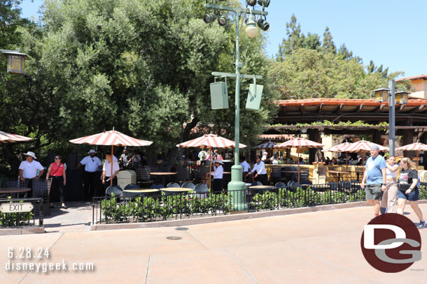 Cast members setting up for the parade dining. This section was moved back to fenced in area vs on the parade route.