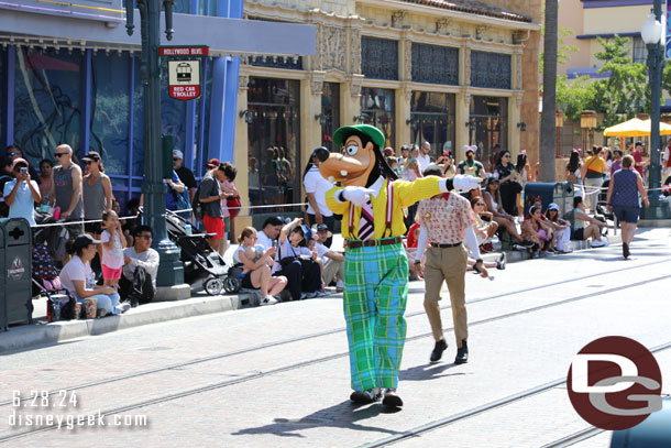 Goofy was playing to the crowd before the parade along Hollywood Blvd