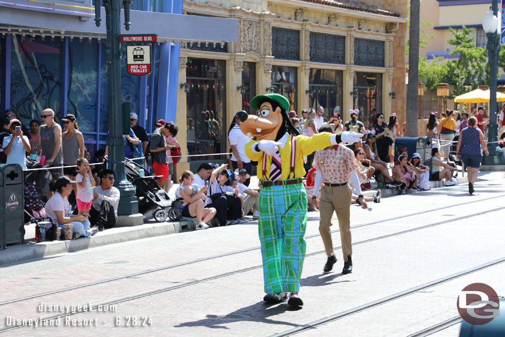 Goofy was playing to the crowd before the parade along Hollywood Blvd