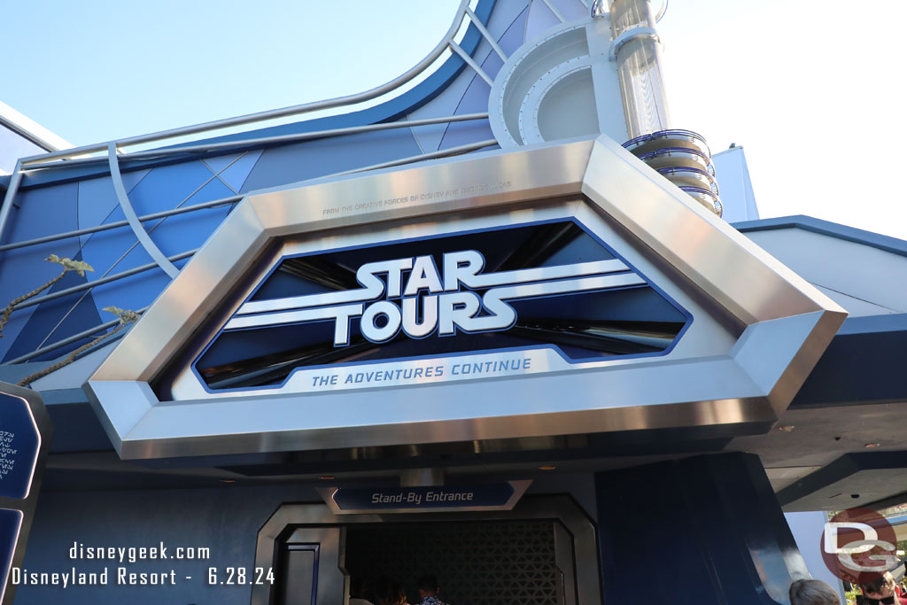 5:57pm - Found my group and heading into Star Tours