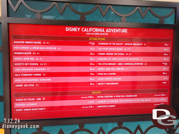 2:58pm - Disney California Adventure wait times