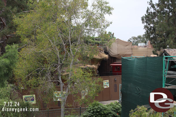 A lot of scrims blocking the entrance area to Tiana's Bayou Adventure