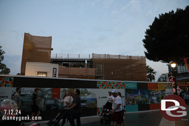 Parkside Market has scaffolding and a scrim around it.