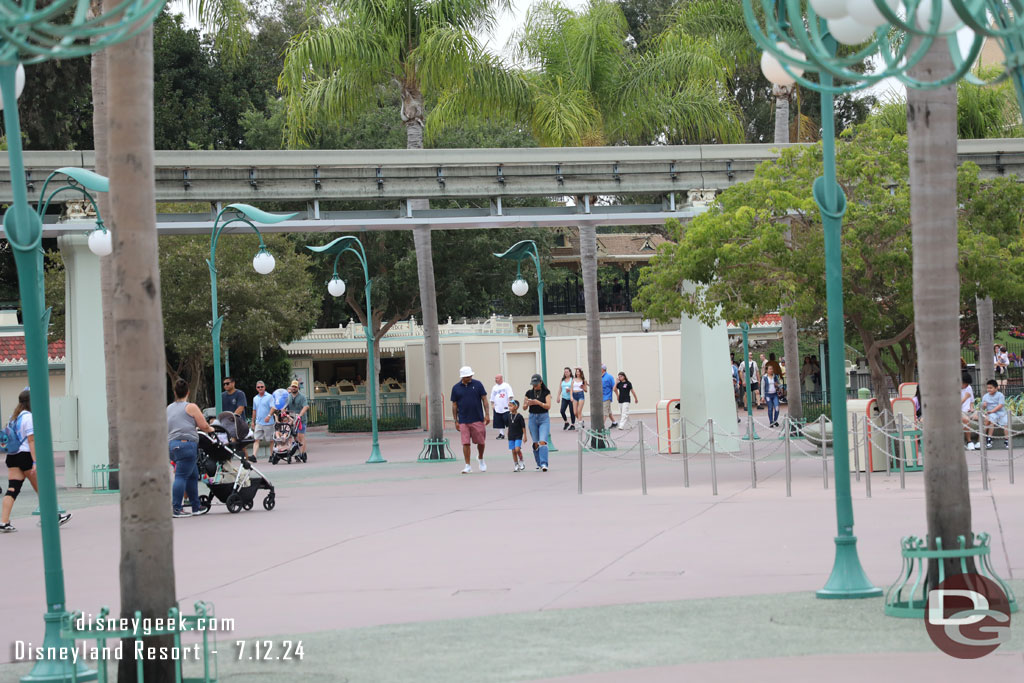 A series of walls are up near the Disneyland entrance.  Looks to be utility work of some sort, narrow areas walled off.