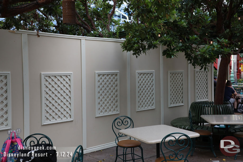 Walls still up blocking the seating area next to the meet and greet location in Paradise Gardens