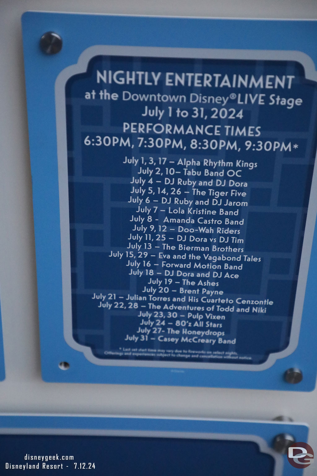 The July entertainment schedule for Downtown Disney