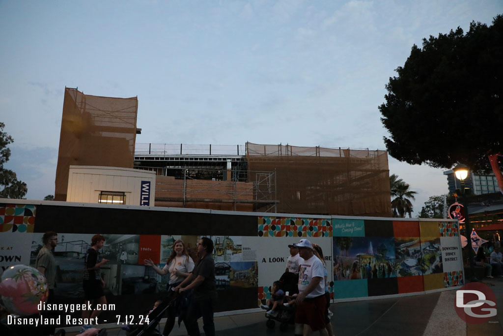 Parkside Market has scaffolding and a scrim around it.