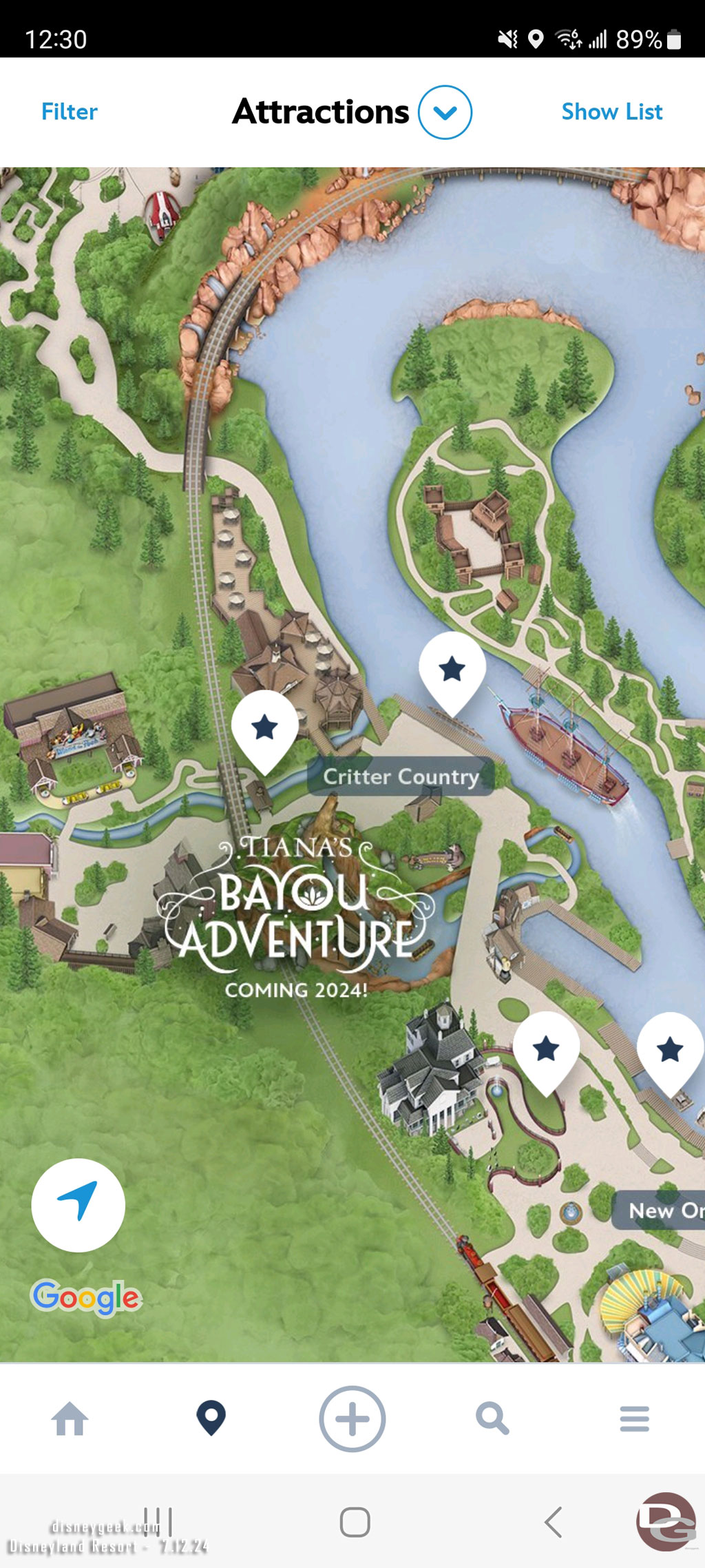 The app does not indicate the closure either. It just shows all the attraction closures.