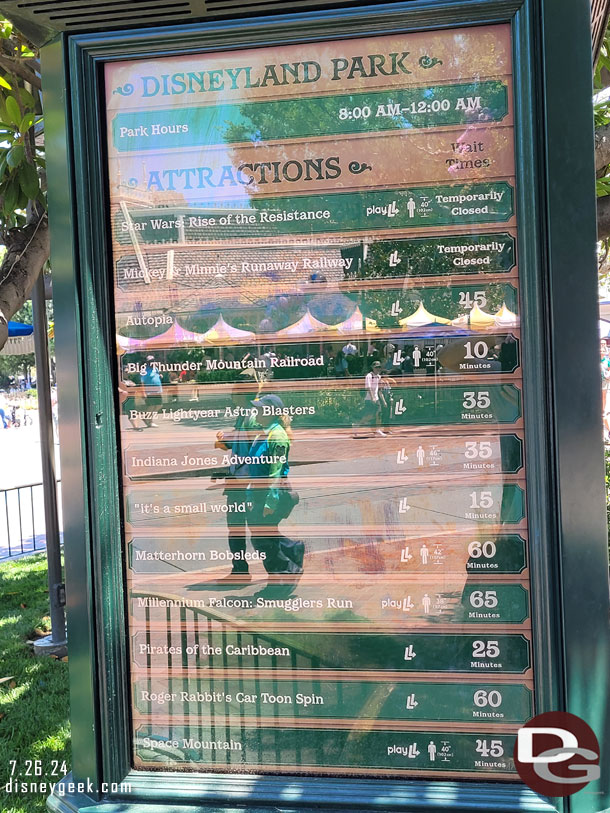 12:45pm - Some Disneyland wait times