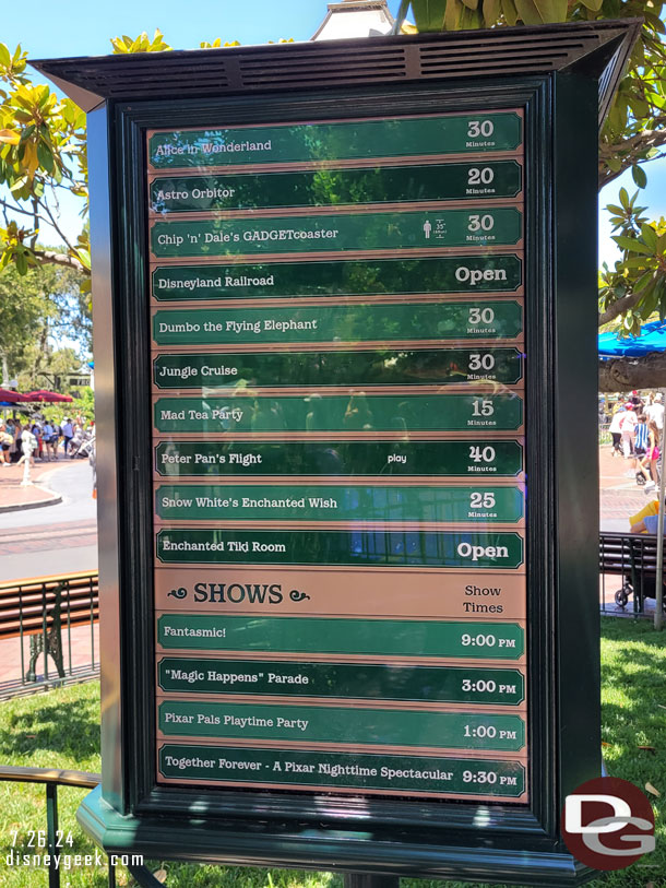 12:45pm - Some Disneyland wait times