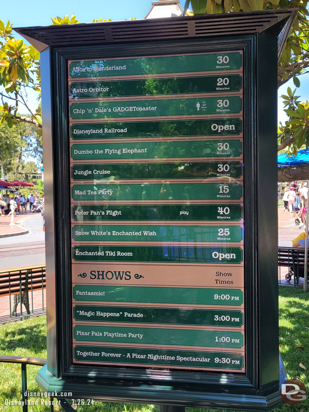 12:45pm - Some Disneyland wait times