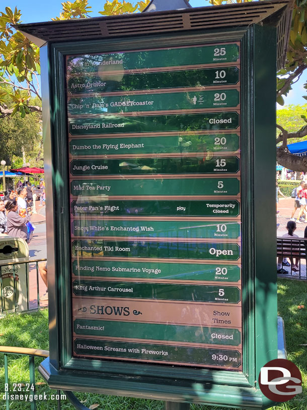 Disneyland wait times at 11:01am