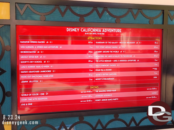 11:54am - Some Disney California Adventure wait times