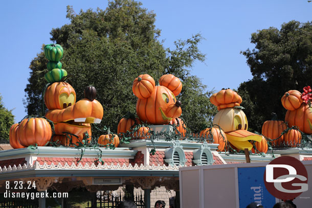 The traditional pumpkins are above the entrance/exit at Disneyland.