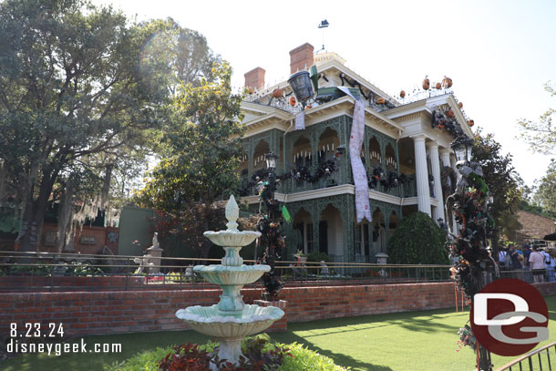 The fountain that used to be in the park outside the gate is now on the lawn.