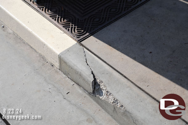 Looks like something caused some curb damage along Hollywood Blvd just before Carthay Circle