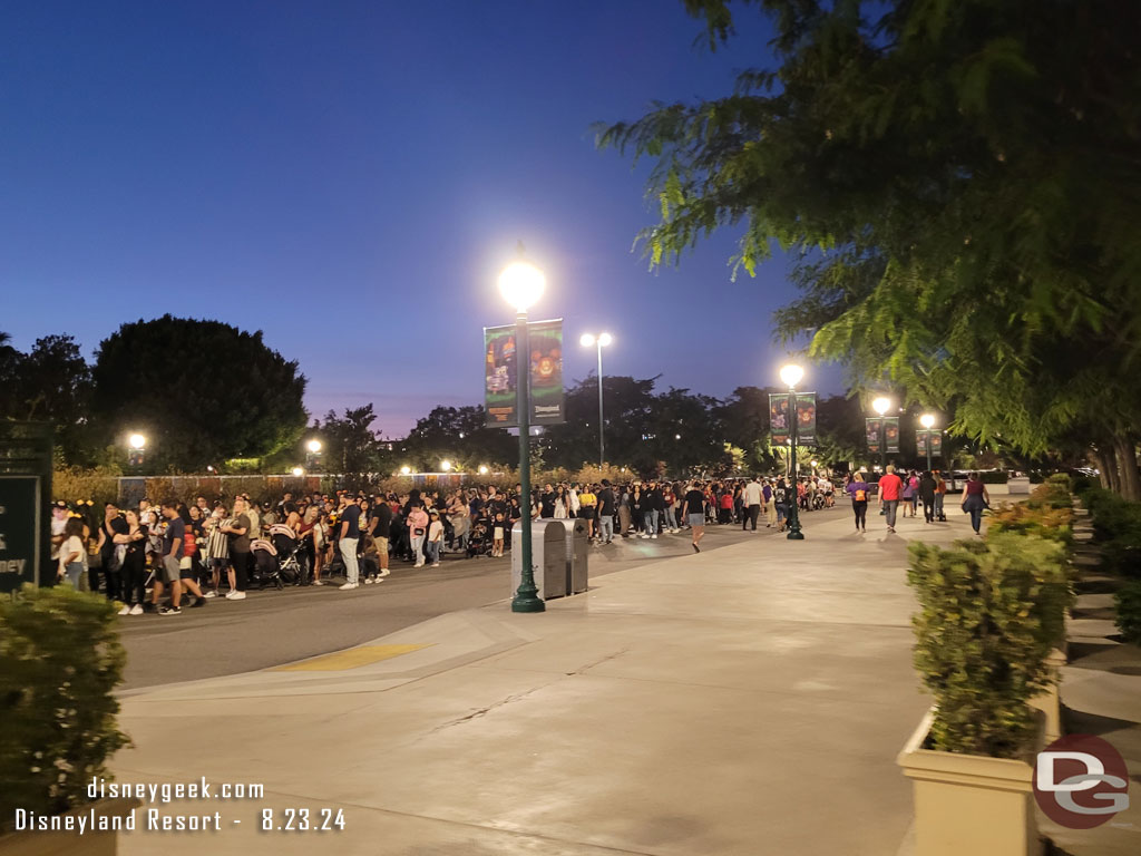 8:01pm - The security line for Downtown Disney on the north/parking structure side was backed up quite a ways