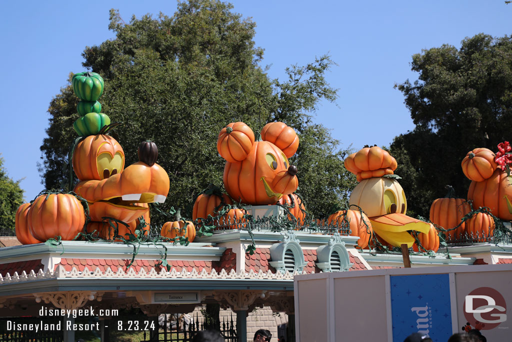 The traditional pumpkins are above the entrance/exit at Disneyland.