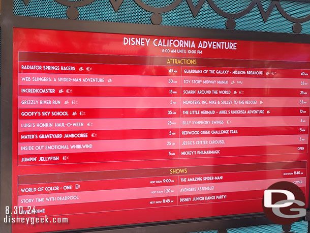 11:37am - Disney California Adventure wait times