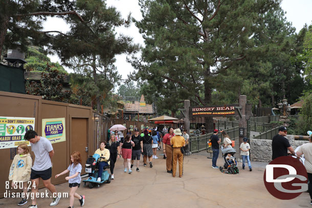 The walkway in Critter Country is narrow due to the work, but it is open.