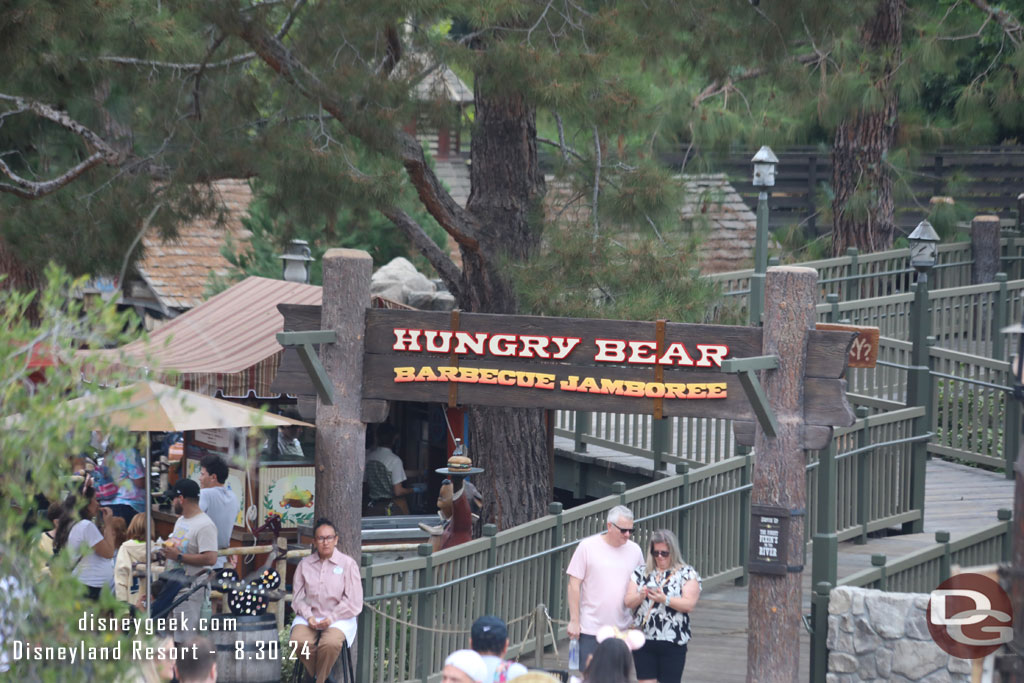 Most of Critter Country is accessible again.  The new entrance sign for the Hungry Bear, which has not reopened yet.