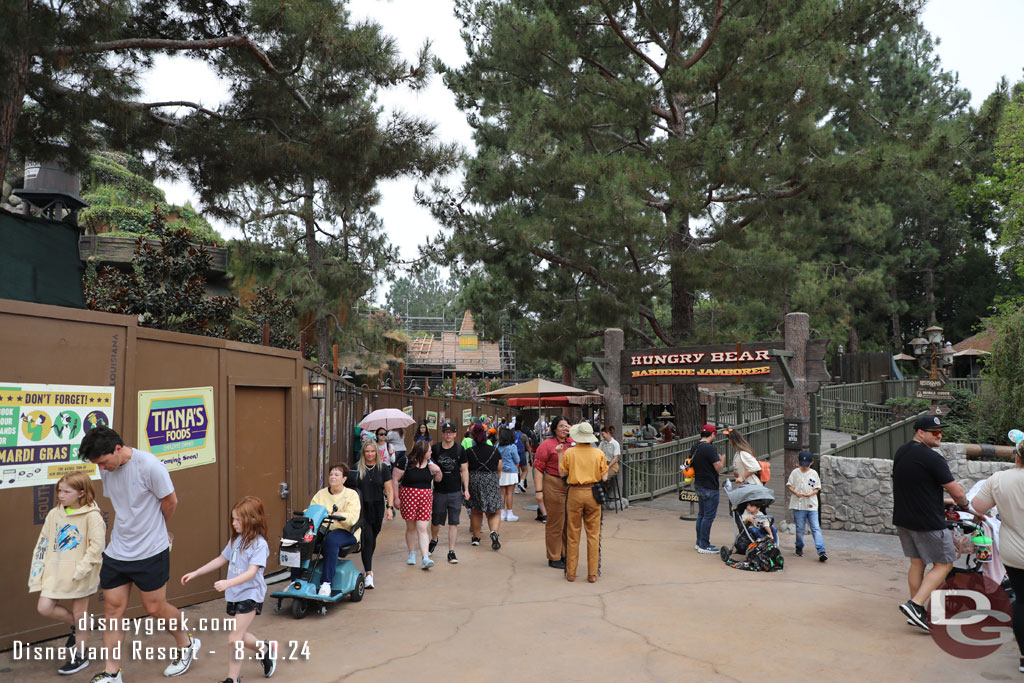 The walkway in Critter Country is narrow due to the work, but it is open.