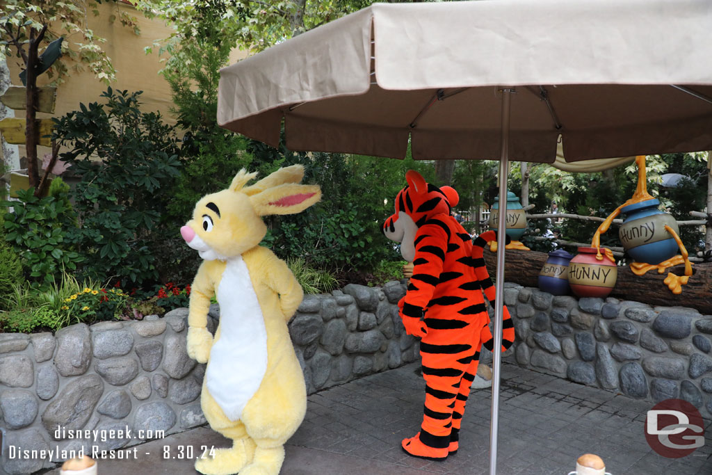 Tigger and Rabbit out to greet people.