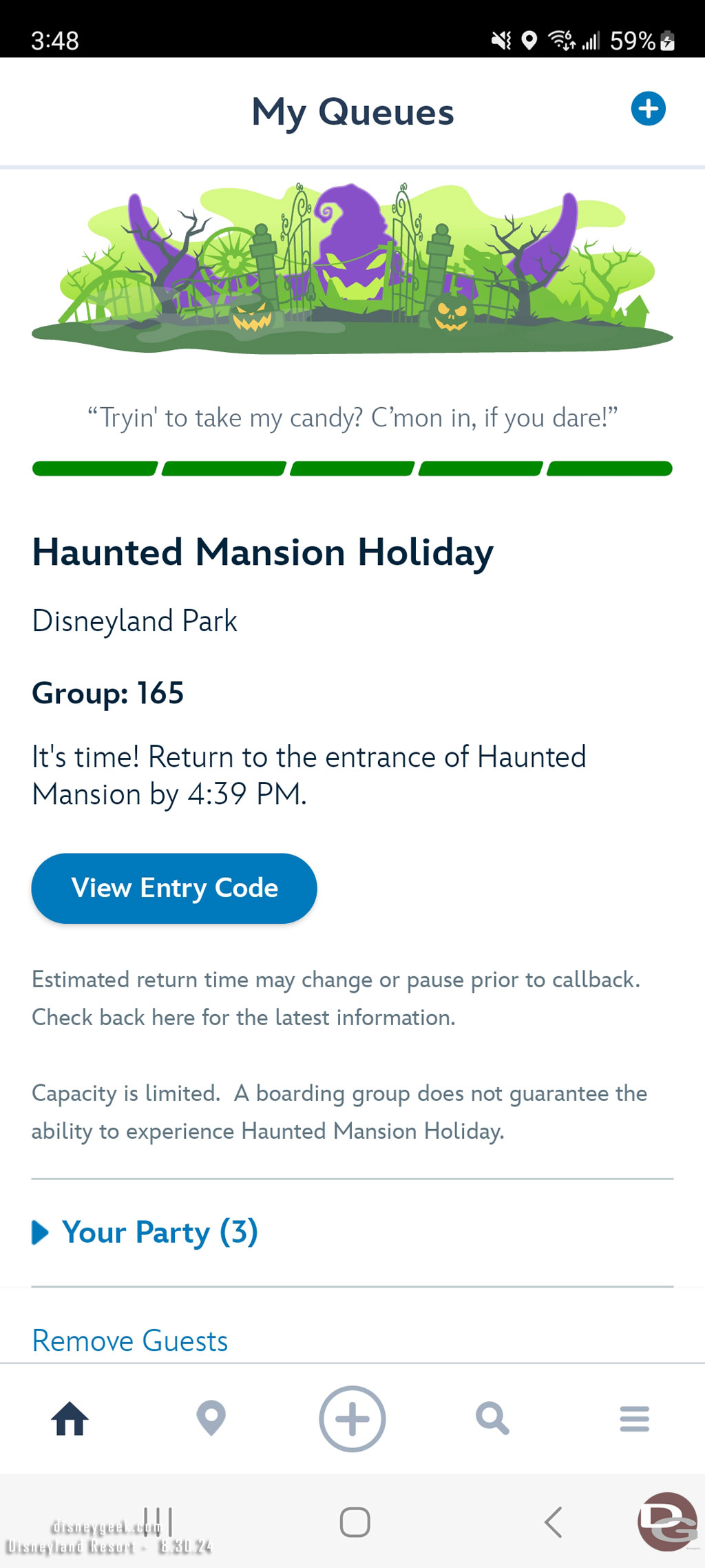 My Haunted Mansion virtual queue was called. We picked this up at the noon distribution time.  