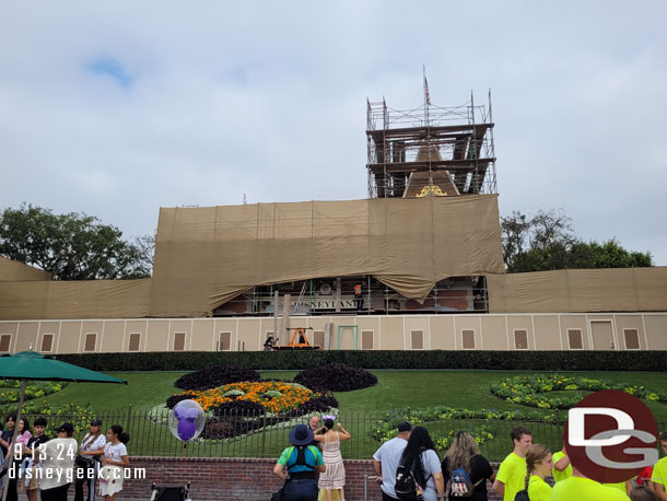 Crews were erecting scaffolding around the Main Street Train Station