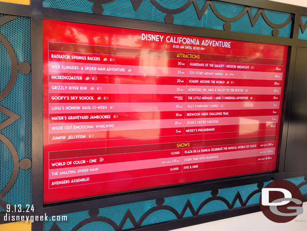 12:39pm - Disney California Adventure wait times