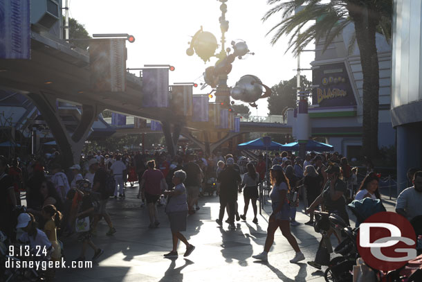 Walking through Tomorrowland as the sun was setting.