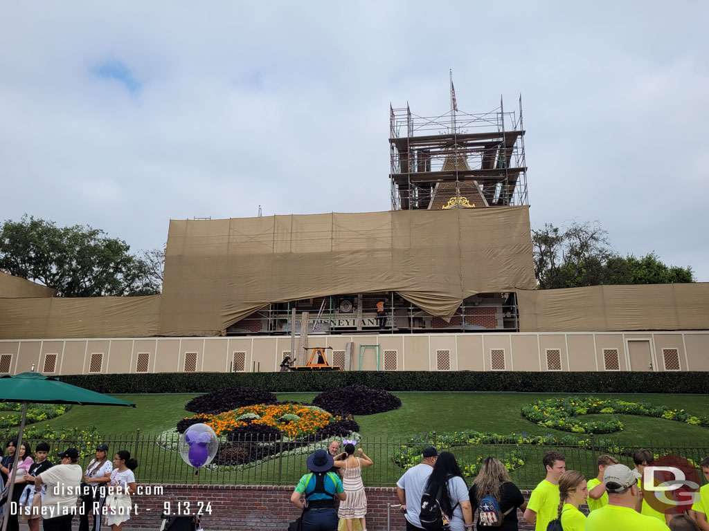 Crews were erecting scaffolding around the Main Street Train Station