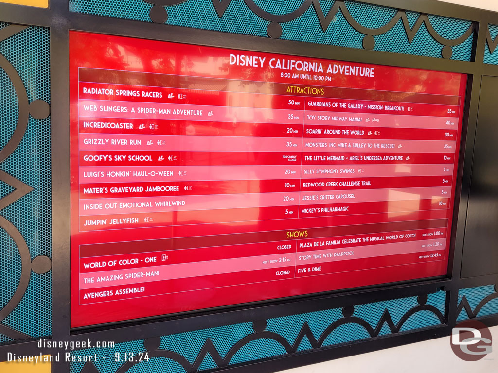 12:39pm - Disney California Adventure wait times