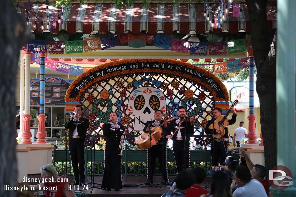 A Mariachi band on the bandstand this afternoon.